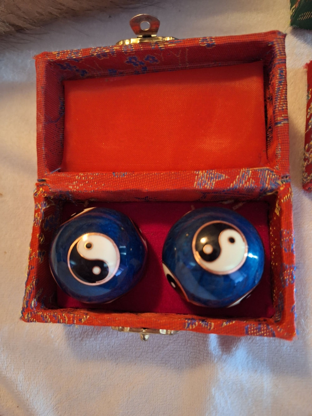 Blue Yin Yang Baoding Stress Balls Set in Decorative Box